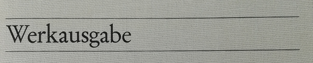 Scharz auf Grau zwei Linien oben und unten, dazwischen das Wort "Werkausgabe".- Ausschnitt aus dem Buchcover.