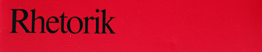Schwarze Schrift auf rotem Grund: "Rhetorik". Ausschnitt aus Buchcover.
