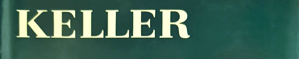 Weiße Schrift auf grünem Hintergrund: "KELLER". - Ausschnitt aus dem Buchcover.