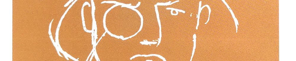 In einem weißen Rahmen, weiß auf goldenem Hintergrund, eine Skizze eines Männergesichts mit Monokel. (Es handelt sich um eine Zeichnung des Leconte de Lisle von Paul Verlaine.)- Ausschnitt aus dem Buchcover.