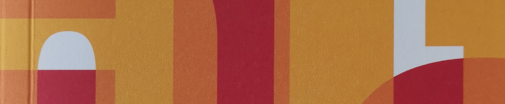 Gelbe, orange, rote und weiße abstrakte Muster in verschiedenen Formen wechseln sich großflächig ab. - Ausschnitt aus dem Buchcover.